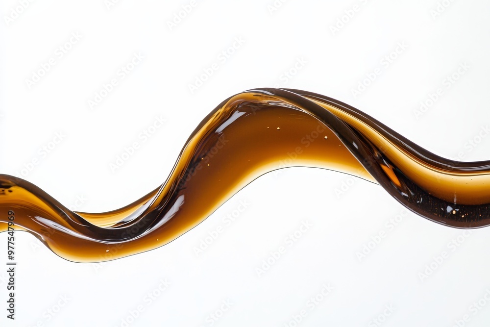 Poster splash of brown coffee liquid with little bubbles isolated on transparent background, liquid fluid e