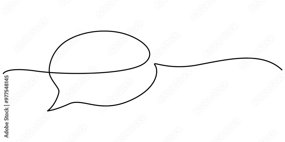 Poster continuous one single line drawing of speech bubble icon. talk text box, feedback message box and co