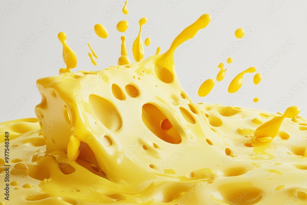 Poster using transparent png as a background, cheese slice with liquid swirl and drip.