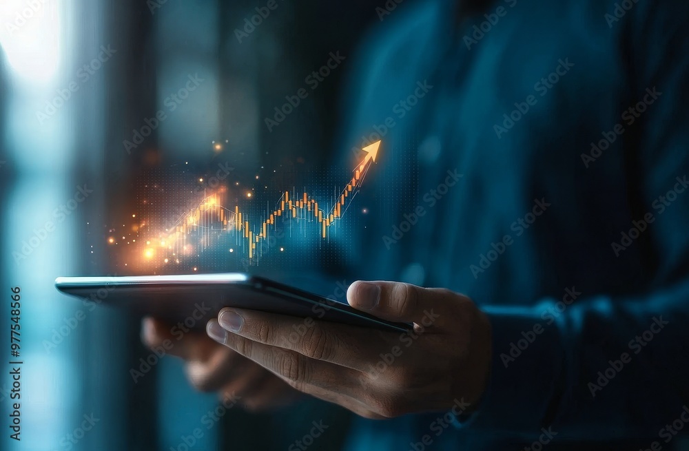 Leinwandbilder graph of growth sales on a virtual screen showing digital marketing, financial and investment planni