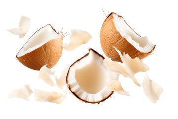 coconut  chips flying on white background