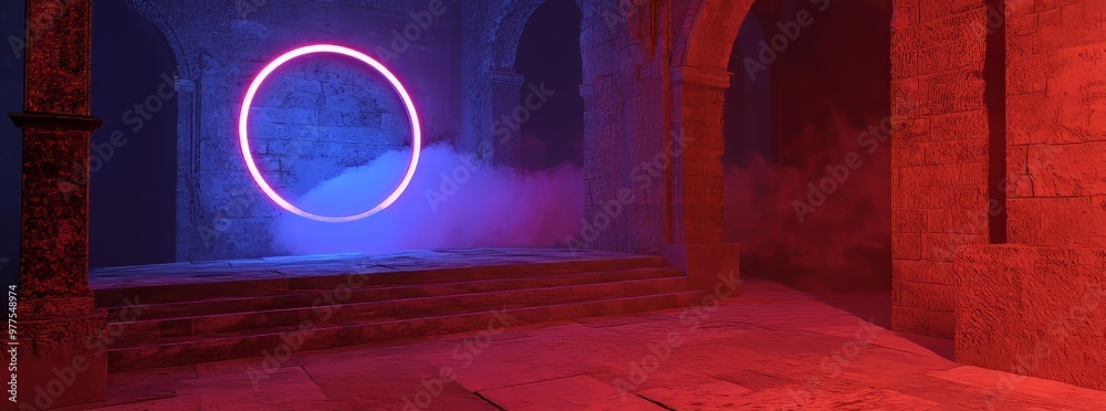 Aufkleber technology background portal circle cyberpunk effect. game element podium hologram light blue hud fu