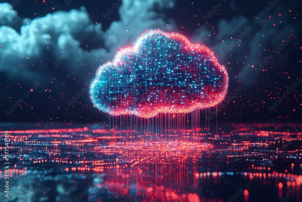 Fototapete A futuristic technology background with web storage for data, global social media, and AI server for business networking