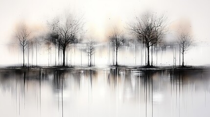 This watercolor landscape with a lake is beautiful