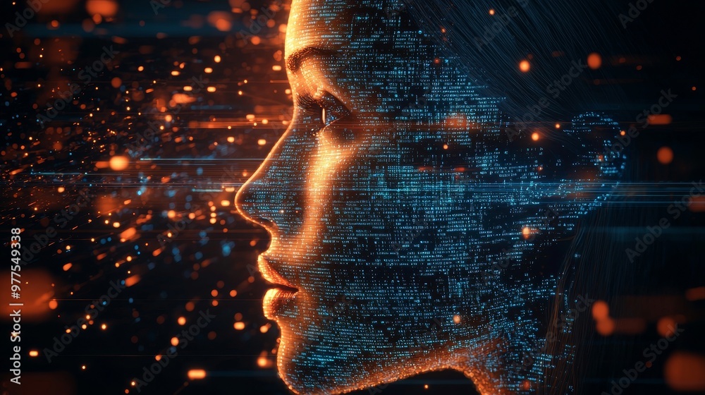 Poster AI and Automation Eye of futuristic and innovative imagery, suggesting efficiencies and productivity enhancements through stock and automation in business processes