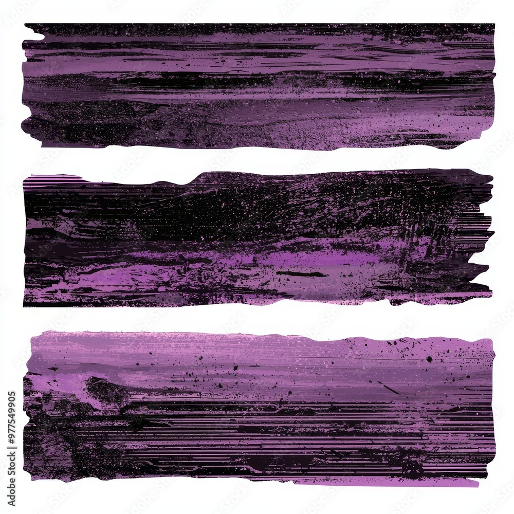 Aufkleber sci-fi text boxes with glitched effect in purple colors. hi-tech badges promoting digital products.