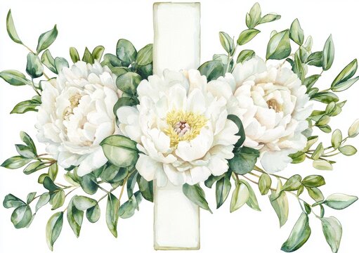 With white flowers and a watercolor cross, this is the perfect set for Easter, Epiphany, Christening, first communion, baptism, postcards, or packaging.
