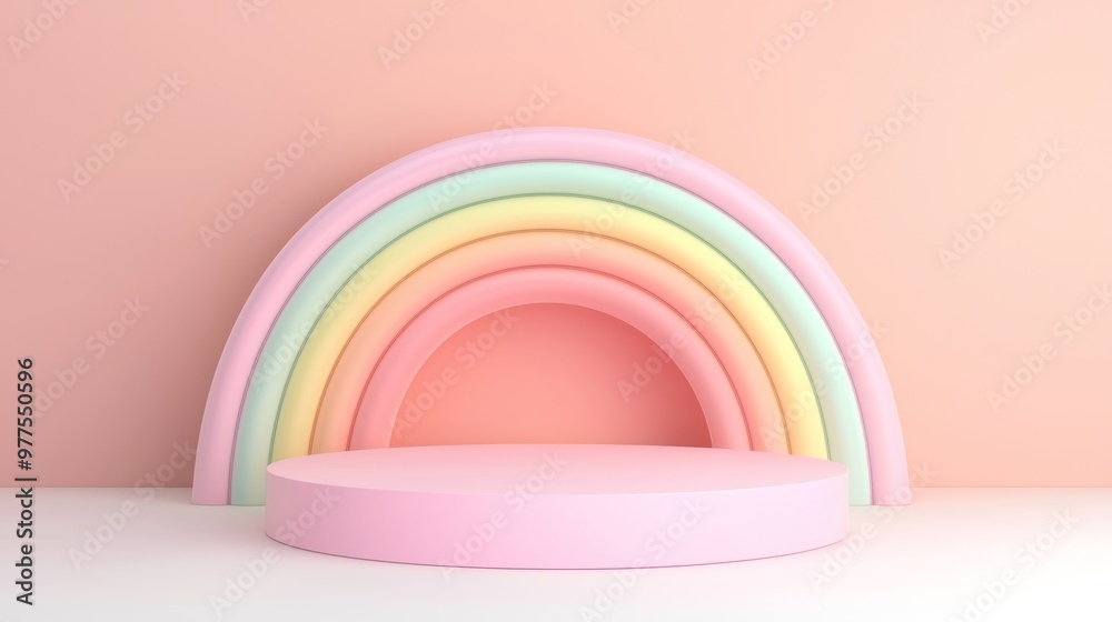 Aufkleber the presentation stands podium wall scene is a pastel color background with geometric shapes for moc
