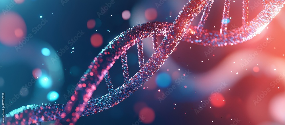 Poster dna helix structure illustration in glowing blue hues. genetic research and biotechnology concept im