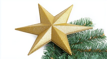 Obraz premium Golden star Christmas tree topper isolated on a white background.