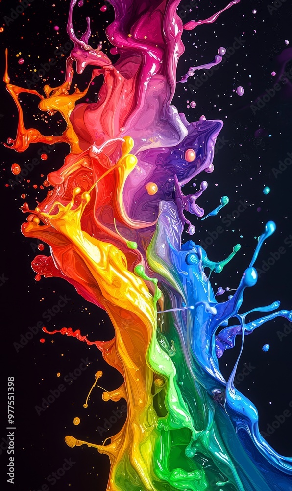 Poster A futuristic abstract 3D texture with colorful cascading liquid rainbow crayons on a transparent background,