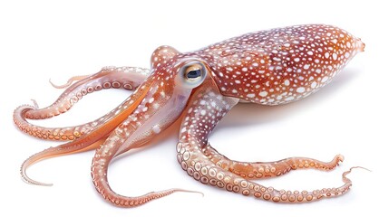Fresh squid isolated on a white background, featuring a clipping path
