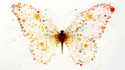 Butterfly Wings from Dots: A delicate butterfly with its wings entirely composed of colorful dots connected by thin, swirling lines. 
