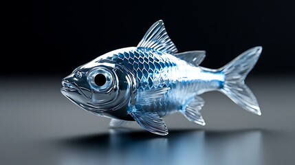 Fototapeta premium A transparent crystal fish, a 3D-rendered masterpiece, swims through the digital sea.