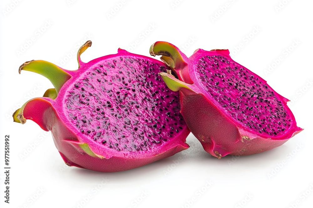 Canvas Prints Half-slice of dragon fruit Pitaya isolated on transparent background, ripe tropical natural fruit concept, Healthy food with high vitamin and mineral content. Freshness of juicy fruit.