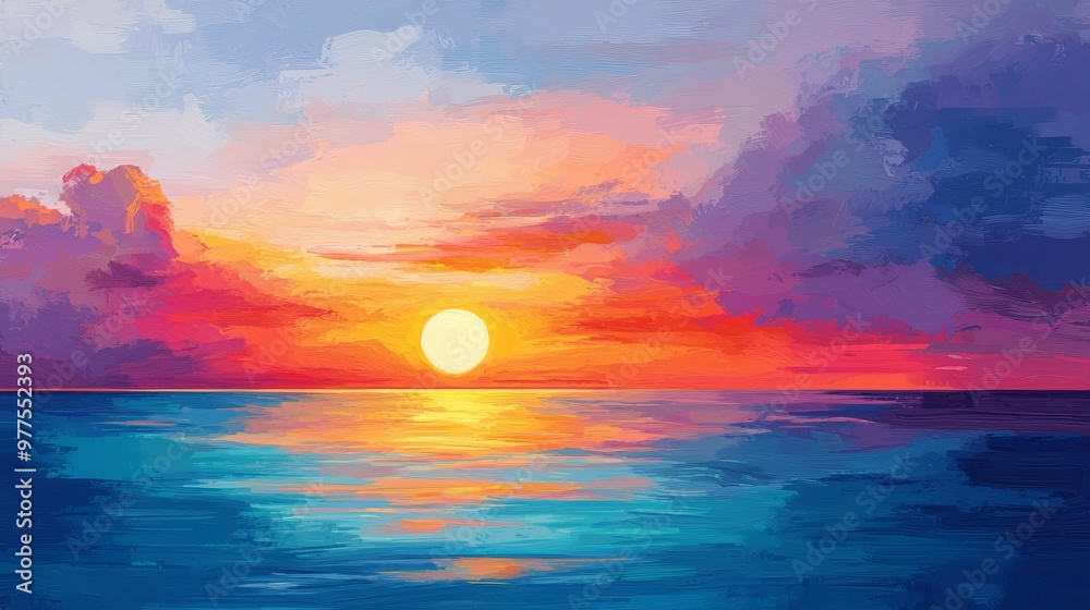 Poster an abstract background of colored sky and ocean waves. styled after an oil painting.