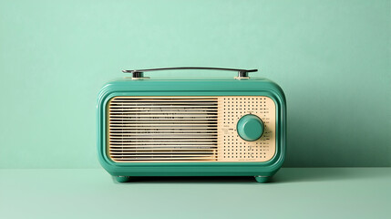 3. Displayed against a monochrome background, the vintage radio in mint green captures attention.