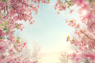 Fototapeta premium A serene scene of pink blossoms framing a soft sky, evoking tranquility and beauty.