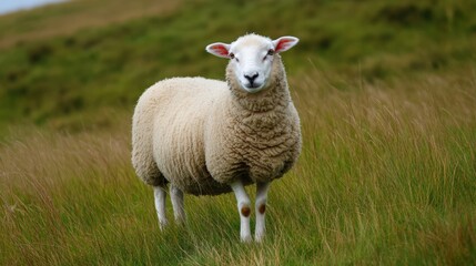 Obraz premium Ewe on the Shropshire Hillside: Agriculture and Farming in Rural Countryside