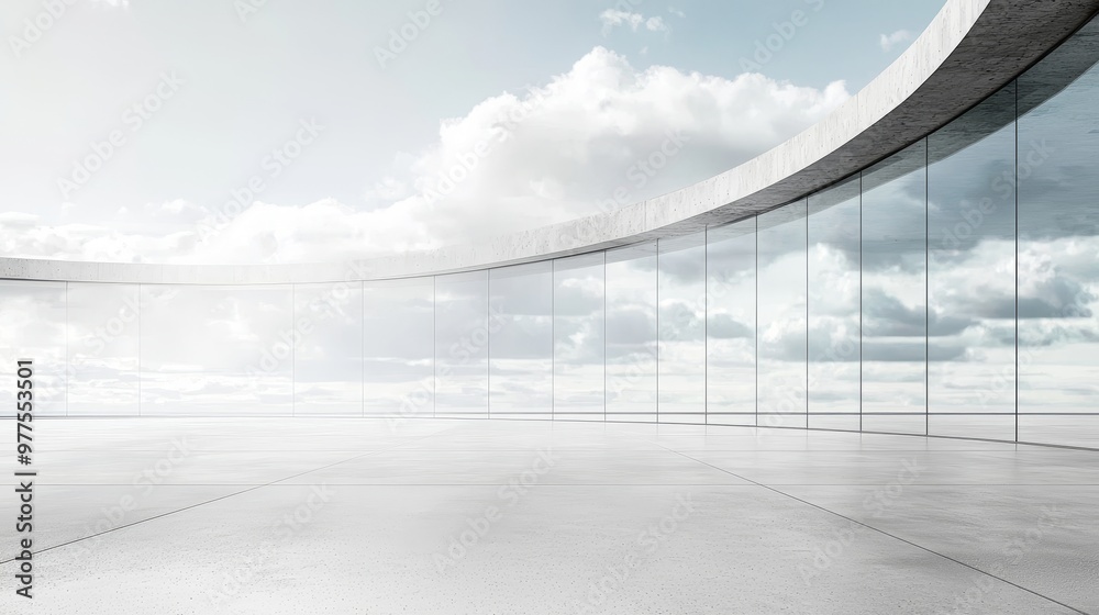 Aufkleber Horizontal view of futuristic architecture building with wide space floor, concrete floor car parked in park, cement garage vehicle present design scene, Horizontal view of futuristic architecture