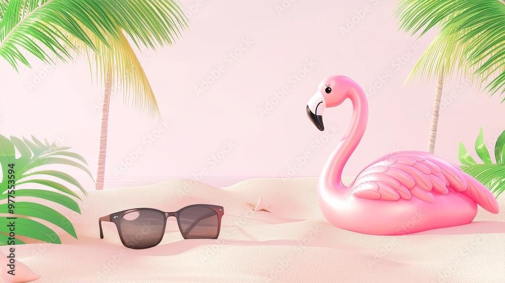 Leinwandbilder stunning 3d render of summer background with empty podium or pedestal platform for displaying produc