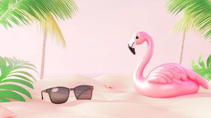 Obraz premium Stunning 3D render of summer background with empty podium or pedestal platform for displaying products, cosmetic scene for mock up, and beach swim elements.