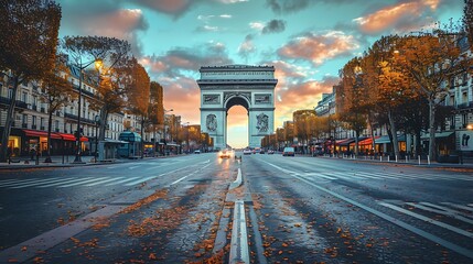 Walking along the Champs-&Eacute;lys&eacute;es, Paris, France, takes you through one of the most famous avenues in the world, lined with luxury shops, caf&eacute;s, and theaters. The view culminates at the Arc de 