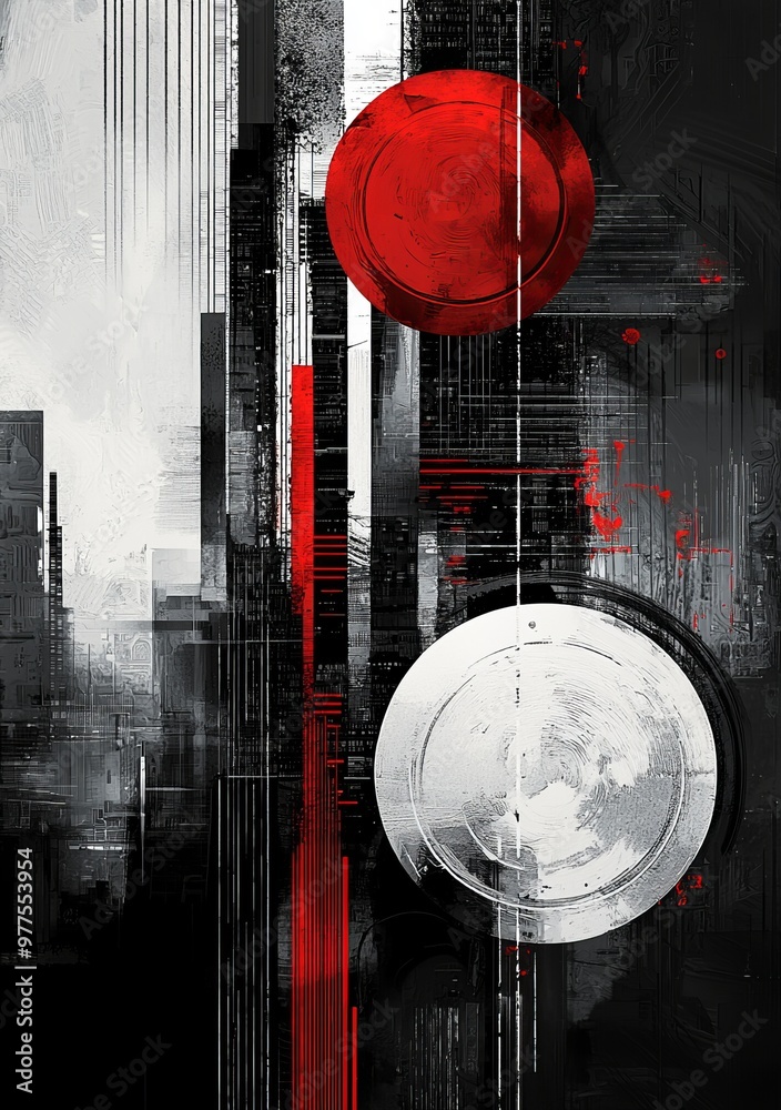 Poster Modern black and red background with abstract geometric patterns