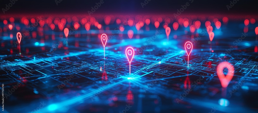 Poster With digital GPS location on the map and pin route path concept.