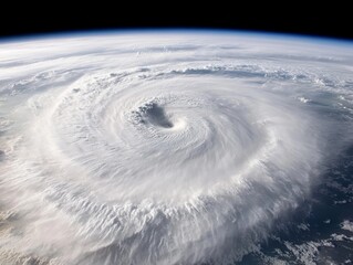 Hurricane From Space: A breathtaking aerial view of a powerful hurricane, swirling clouds forming a majestic vortex against the backdrop of our blue planet. 