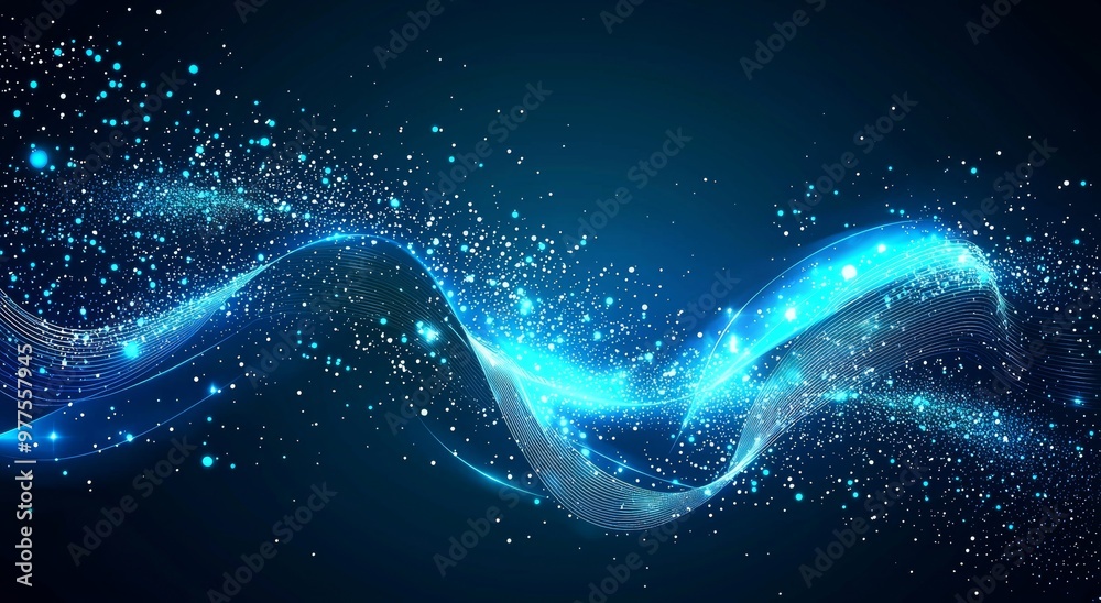 Aufkleber waves and dots glow on an abstract blue background