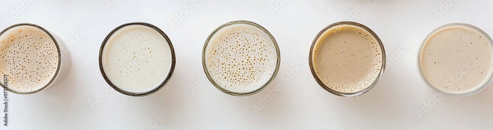 Poster a top view of fresh fruit smoothie in glass is isolated on a white background as a summer drink and 