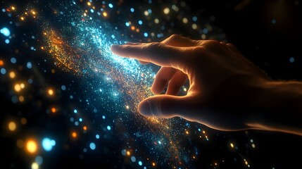 Futuristic Hand with Holographic Space Map: A hand interacting with a holographic map of the universe, with stars and constellations displayed.