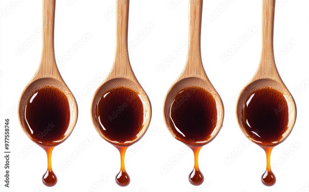 Poster sauce for dipping food with spoons with tomato or ketchup sauce, isolated on background.