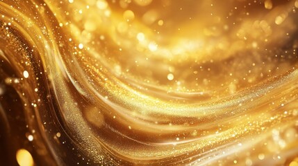 A swirling gold waves background with sparkling elements, perfect for a luxurious and high-end visual theme.
