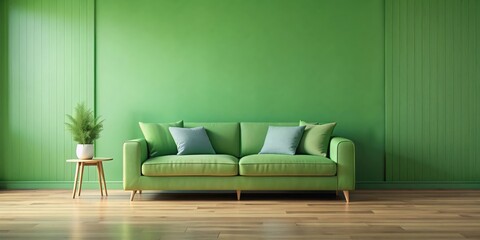 A cozy green room with a comfortable sofa for relaxation and comfort