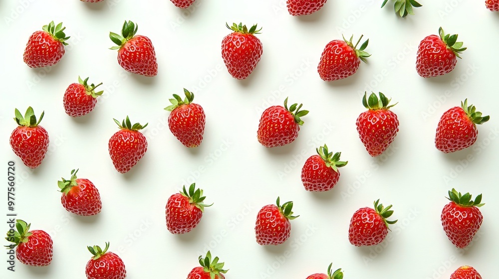 Poster red strawberries from a flat view isolated on a white background. fresh berries that are high in vit