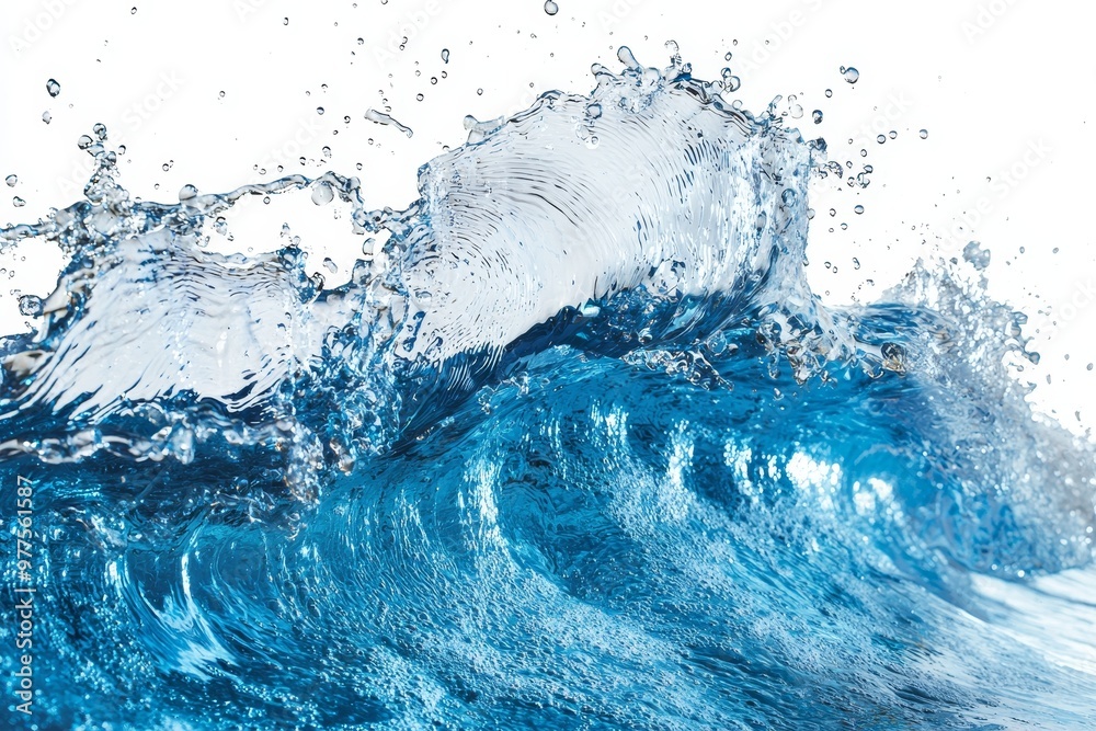 Poster an abstract illustration of liquid flowing in the form of waves, created by a blue splash of water w