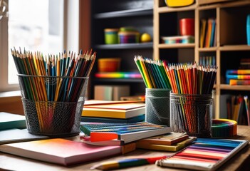 colorful diverse collection educational tools supplies featuring learning aids students teachers, art, classroom, materials, vibrant, colors, pencils
