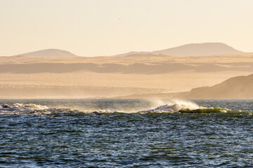 The sand dunes of the Namib desert at dawn along the Namibian coast North of the small town of Lüderitz.