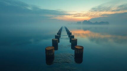 Misty Morning with wooden Pillars - Powered by Adobe