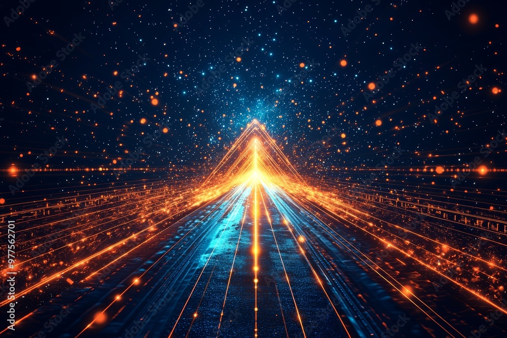 Poster With light trails and energy particles surrounding an upward-pointing arrow