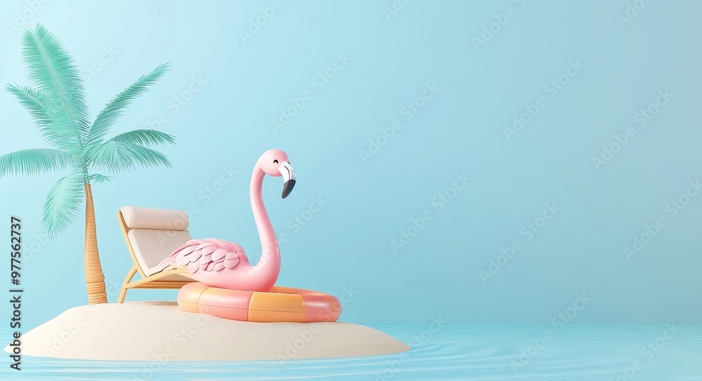 Fototapete this is a 3d rendering of a summer scene with a podium for showing products and advertisements, and 
