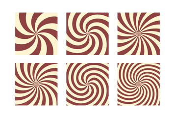 Square Chocolate Backgrounds Collection. Abstract Swirl Pattern. Sweet Candy Background.