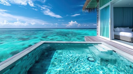 Fototapeta premium Luxury Pool Overlooking Turquoise Lagoon