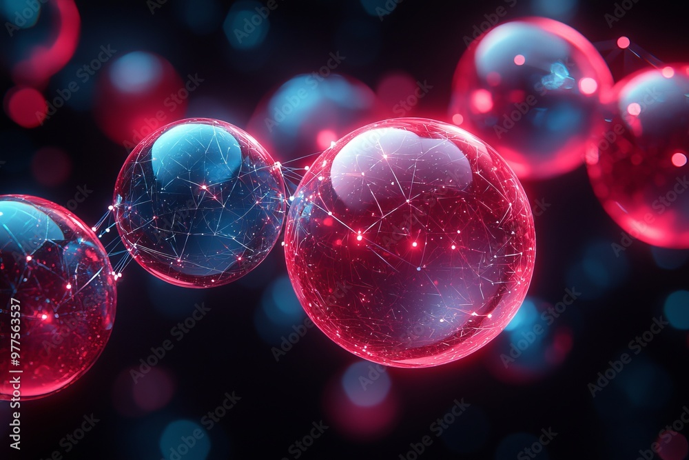 Aufkleber Abstract composition with glowing spheres and lines, creating a futuristic and dynamic visual.