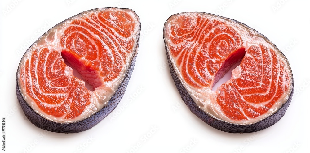 Poster an isolated close-up of a thick salmon fillet slice on a background of steak grill menu. salmon is h