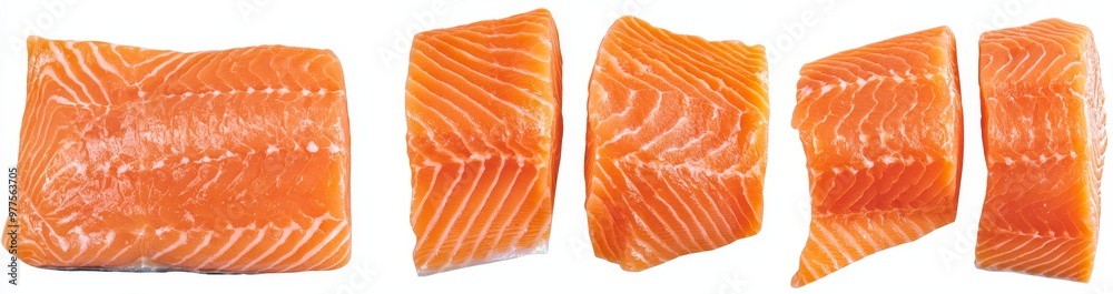 Poster isolated filet salmon or trout fish collection for steak menu. this fish is rich in nutrients and pr