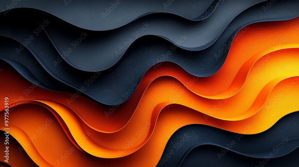 Fototapete a layered paper design with vibrant red, orange, and black waves created in a dynamic 3d effect.