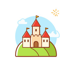 Naklejka premium Medieval castle perched on a hill vector art illustration icon design. Icon concept design